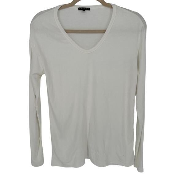 Theory White Long Sleeve V-Neck T-Shirt Casual Workwear Transitional P (S) - Picture 1 of 9